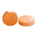 Two round orange pills with cutting line on white background Royalty Free Stock Photo