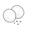 Two round shortbread cookies with crumbs, doodle style flat vector outline for coloring book