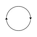 Two round thin arrows in a circle. Two identical arrows following each other.