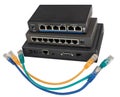 two routers, LAN cables and two modems Royalty Free Stock Photo