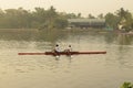 Two rowers rowing at rabindra sarobar lake in the morning