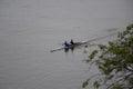 Two rowing kayaks sail across the Danube Royalty Free Stock Photo