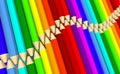 Two rows of colored pencils lying wave with focus effect Royalty Free Stock Photo