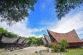 Two rows of Jabu houses and smaller rest area of Toba Batak traditional architecture at Samosir Island, Lake Toba, North Sumatra