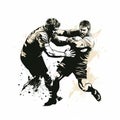 Ink-washed Rugby Battle: Powerful Graphic Elements In Black And White