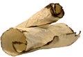 Two rumpled paper scrolls