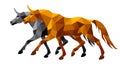 Two running unicorn in low poly style amber image