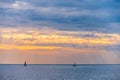 Two sailing boat at sunset Royalty Free Stock Photo