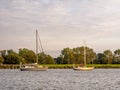 Two sailing boats anchored near Lemmer, Friesland, Netherlands