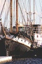 Two sailing ships are moored to each other at the pier Royalty Free Stock Photo