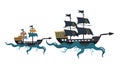 Two Sailing Ships on Roots Maritime History Ecology, vector design Generative AI Royalty Free Stock Photo