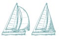 Two sailing yacht. Sailboat. Vector drawn flat illustration Royalty Free Stock Photo