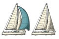 Two sailing yacht. Sailboat. Vector drawn flat illustration Royalty Free Stock Photo