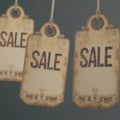 Two Sale Tags Hanging from a Rope on Black Background Royalty Free Stock Photo