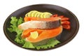 Two salmon steak on dark dish Royalty Free Stock Photo