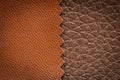 Two samples brown artificial or synthetic leather background with neat texture and copy space Royalty Free Stock Photo