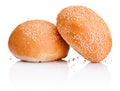 Two sandwich bun with sesame seeds isolated on white background Royalty Free Stock Photo