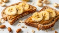 Two sandwich halves with peanut butter and banana Royalty Free Stock Photo