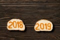 Two sandwiches with butter an red caviar in the shape of 2018 and 2019