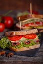 Two Sandwiches with cereals bread with lettuce,ham Royalty Free Stock Photo