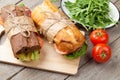 Two sandwiches with salad, ham, cheese and tomatoes Royalty Free Stock Photo