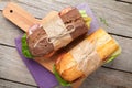 Two sandwiches with salad, ham, cheese and tomatoes Royalty Free Stock Photo