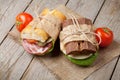 Two sandwiches with salad, ham, cheese and tomatoes Royalty Free Stock Photo