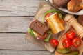 Two sandwiches with salad, ham, cheese and tomatoes Royalty Free Stock Photo