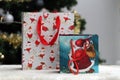 Two Santa Claus Themed Christmas Gift Bags Royalty Free Stock Photo