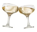 saucer glasses of champagne making toast isolated on white Royalty Free Stock Photo