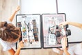 Two schoolgirls study in a robotics class, assemble a robot constructor Royalty Free Stock Photo