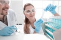 Two scientists doing tests in the laboratory. Royalty Free Stock Photo