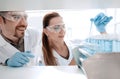 Two scientists doing tests in the laboratory. Royalty Free Stock Photo