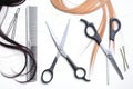 Two scissors and comb barber with hair top Royalty Free Stock Photo