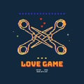 Two scissors in love. Sex concept. LGBT. Funny video game. Pixel art