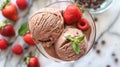 Two Scoops of Chocolate Ice Cream With Strawberries Royalty Free Stock Photo
