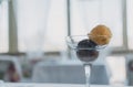 Two scoops of ice cream in a clear glass. Royalty Free Stock Photo