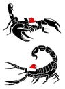 Two scorpions in santa claus red hat on white background, vector new year element,graphics