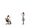 Two screaming women with megaphone Royalty Free Stock Photo