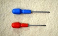 Two screwdrivers with a red and blue handles Royalty Free Stock Photo