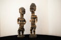 Two interesting wooden terrifying hand-carved african warriors- souvenirs from Kongo