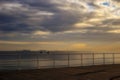 Two seagulls sitting on the railing of the pier in Gdynia Royalty Free Stock Photo