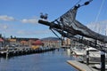 Two seagulls sitting on a sailboat mast in Hobart Tasmania Australia Royalty Free Stock Photo