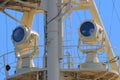 Two searchlights on crow nest of old icebreaker closeup