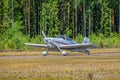 Two-seat single-engined piston-powered homebuilt airplane Vans RV-6E OH-XTH landing on Karhula aviation museum airshow. Kotka, Royalty Free Stock Photo