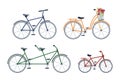 Two seaters, man and woman, kids bicycle isolated