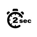 Two second vector icon. Time left symbol isolated. Stopwatch black sign. Vector EPS 10