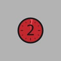 Two Seconds Clock on gray background. Stopwatch icon in flat style, red timer. Sport clock. Royalty Free Stock Photo