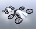 Two self-driving passenger drones flying in the sky Royalty Free Stock Photo