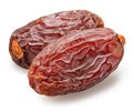 Two semi-dry dates, or date palm fruits isolated on white background. File contains clipping path